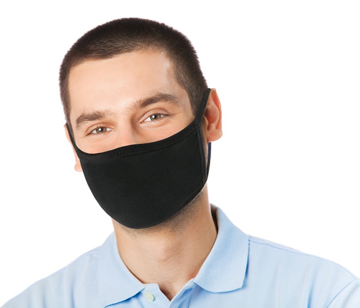 Reusable Black Cotton Face Covering for Men Women Washable Fabric Covering on Mouth Nose with Adjustable Earloops Unisex