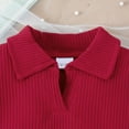 thumbnail image 6 of GYRATEDREAM Toddler Baby Girls Skirt 3Pcs Set Little Kids Lapel Long Sleeve Pit Strip Ribbed T Shirt Top Plaid Pleated Mini Skirt with Belt Outfits Fall Winter Clothes for 12 Months-5 Years Red White, 6 of 8