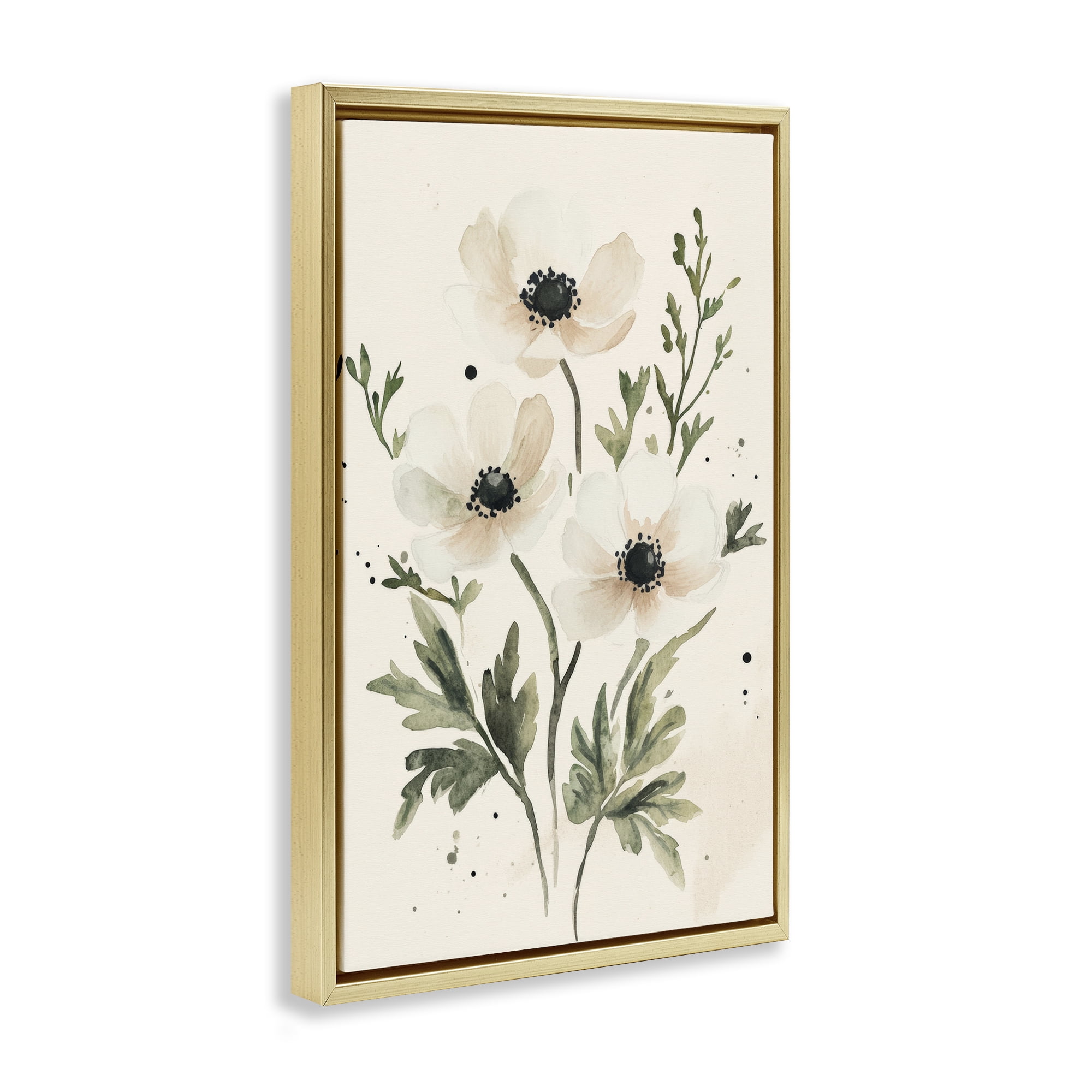 Stupell Industries Soft White Anemone Floral Gold Framed Floater Canvas Wall Art, design by Petal Prints Design