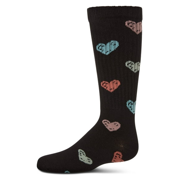MeMoi Ribbed Cotton Blend "Multi Graffiti Hearts" Knee Sock - Girls - Female, 2, Taupe