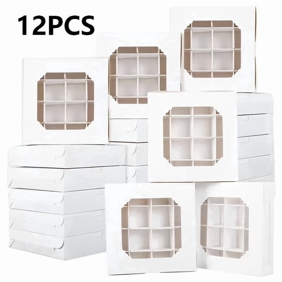 12 White Gift Boxes with 16-Compartment Divider and Clear Window, Empty Chocolate Candy Boxes for Parties Weddings Holiday Celebrations