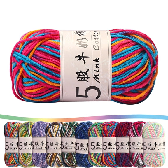 Qocolcyl Under $1 50g 5‑Ply Gradient Section‑Dyed Milk Cotton Yarn for Crocheting, Soft Color‑Changing Knitting Thread,DIY Craft Yarn for Crochet Projects,Hats,Scarves, Bags & Handmade Decor Projects