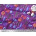 thumbnail image 2 of Soimoi Purple polyester Crepe Fabric Leaves & Floral Folk Art Print Fabric by the Yard 42 Inch Wide, 2 of 3