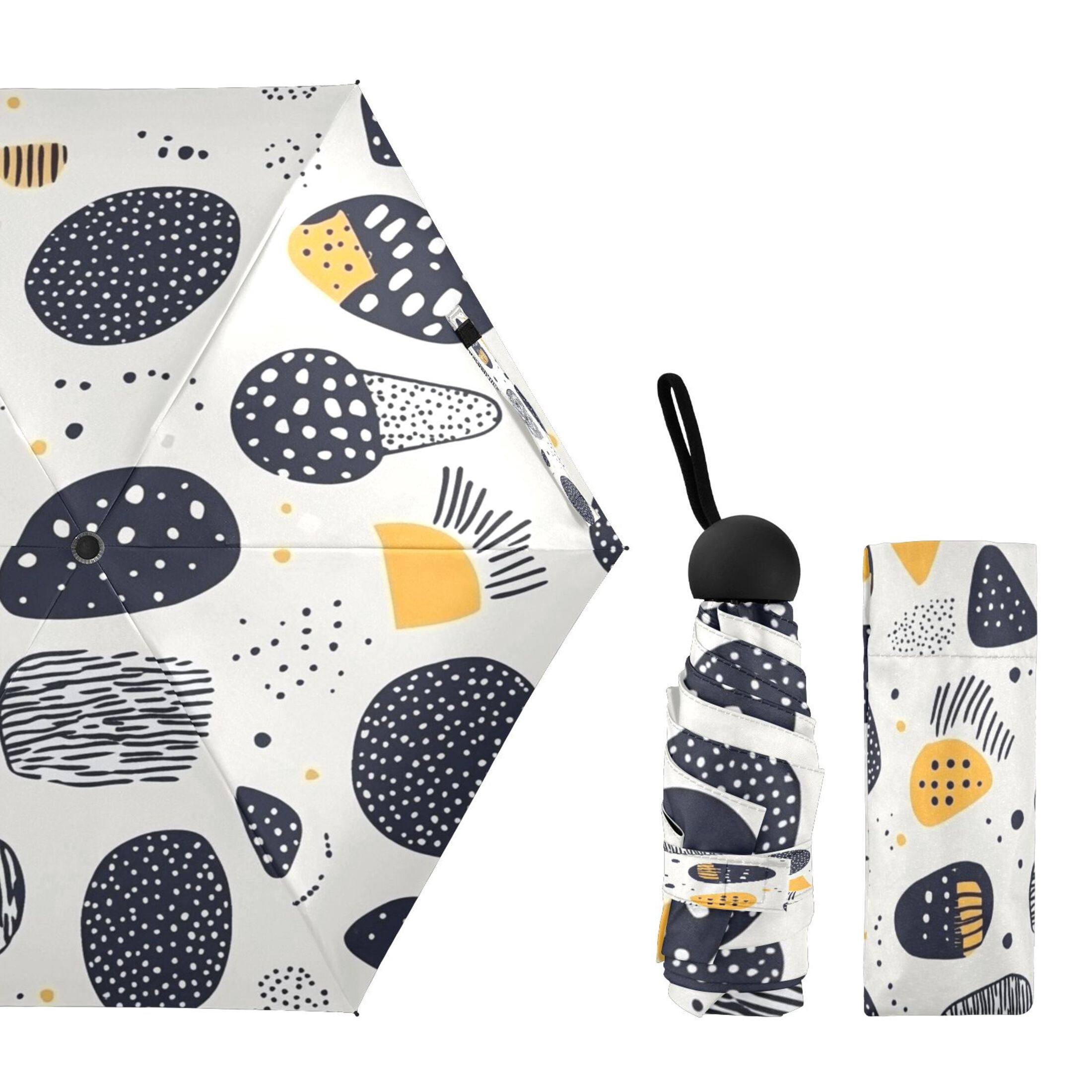 Irregular Dots Design Umbrellas for Sun Auto Open Close UV50+ Waterproof 5-Fold Compact Fiberglass Frame