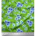 thumbnail image 1 of Soimoi Green Japan Crepe Satin Fabric Leaves & Periwinkle Floral Printed Craft Fabric by the Yard 42 Inch Wide, 1 of 3