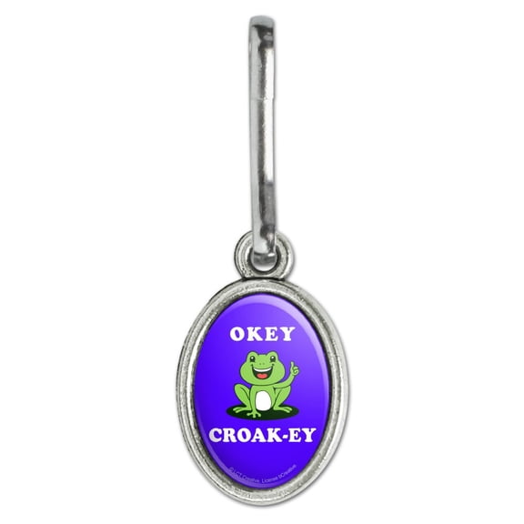 Okey Croak-ey Dokey Frog Funny Humor Antiqued Oval Charm Clothes Purse Suitcase Backpack Zipper Pull Aid