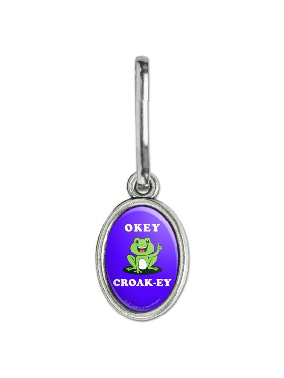 Okey Croak-ey Dokey Frog Funny Humor Antiqued Oval Charm Clothes Purse Suitcase Backpack Zipper Pull Aid