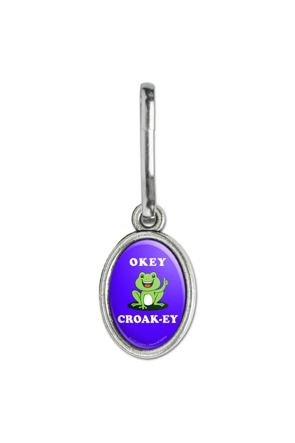 Okey Croak-ey Dokey Frog Funny Humor Antiqued Oval Charm Clothes Purse Suitcase Backpack Zipper Pull Aid