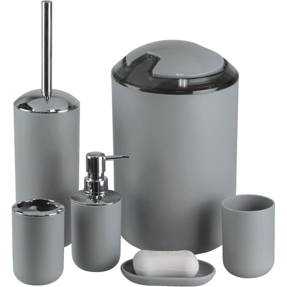 UU&T Bathroom Accessories Set, 6-Piece Plastic Bathroom Decor Sets for Small Spaces, Gray