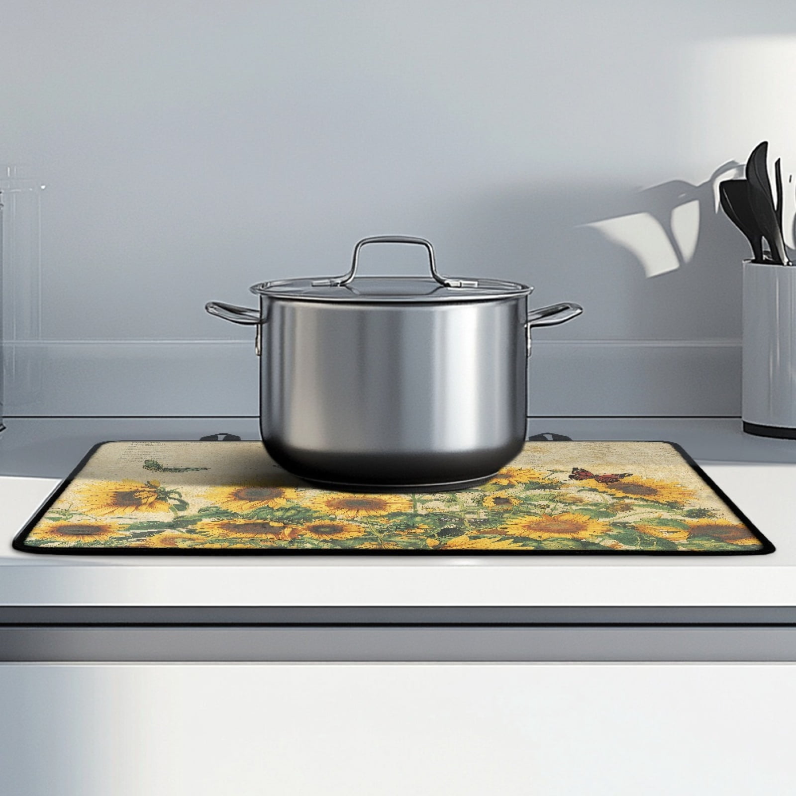SEANATIVE Cooktop Cover Gas Stove Top Cover Induction Stove Protector Anti-Slip Heat-Resistant Pad Electric Glass Stoves Covers 29.18 x 20.96 Inches, Sunflower Butterfly Retro Vintage Style