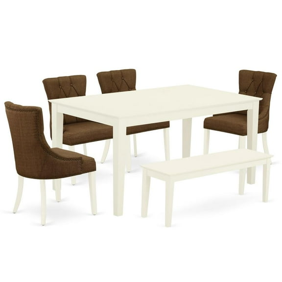 East West Furniture Capri 6-piece Wood Dining Set in Linen White/Dark Coffee