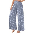 thumbnail image 6 of Wide Leg Pants Women Casual Flower Print Elastic Waist Palazzo Pant for Women Dressy Long Trousers with Pockets, 6 of 6
