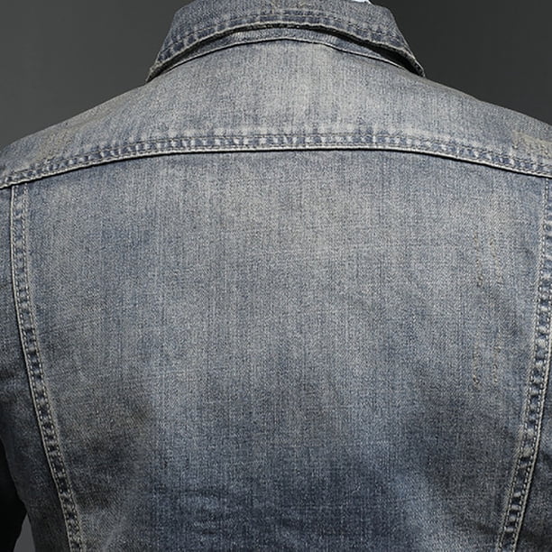Atogsazn Mens Casual Demin Jacket Zipper Slim Fitting Long Sleeve