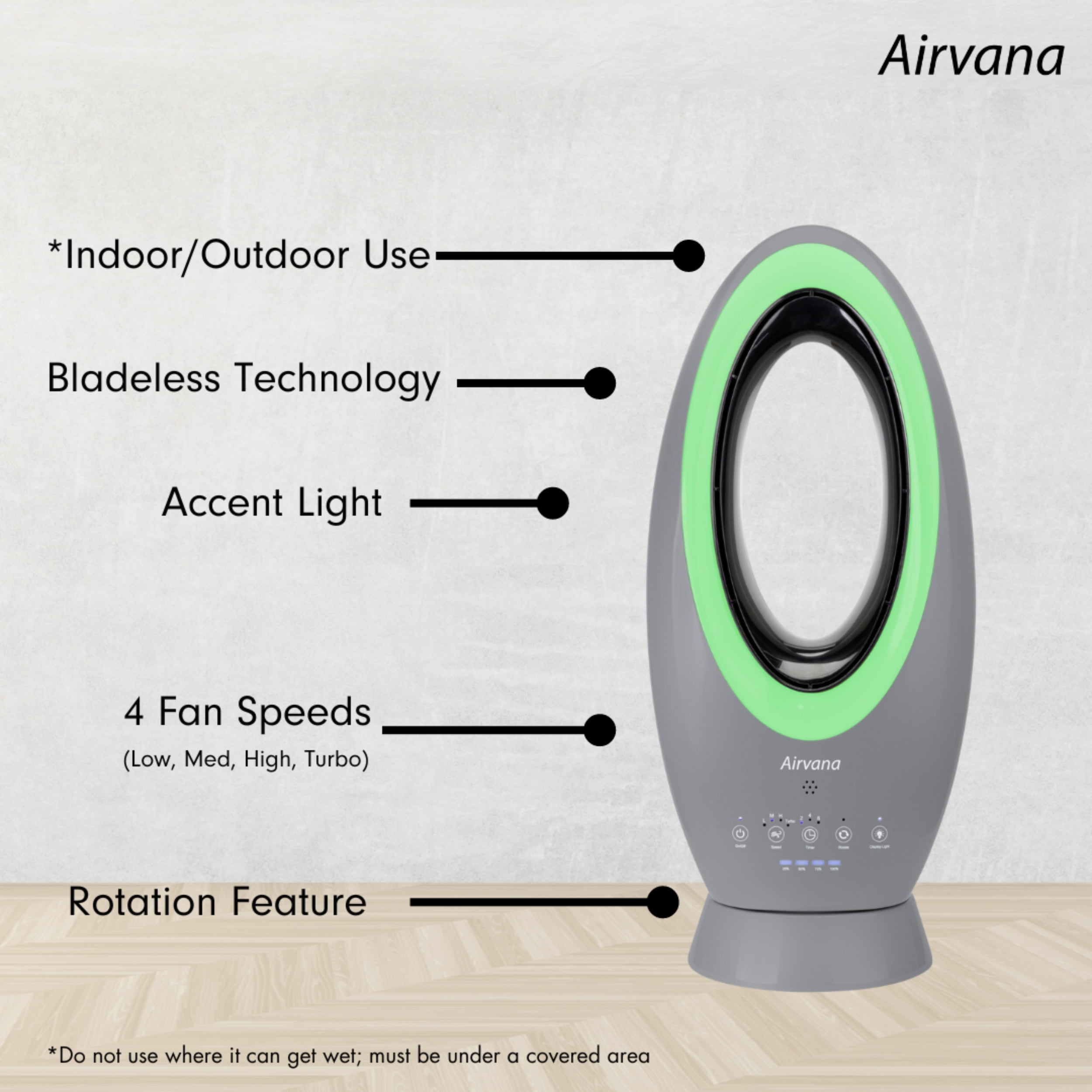 Airvana Bladeless Rechargeable Indoor/Outdoor Fan, Sage