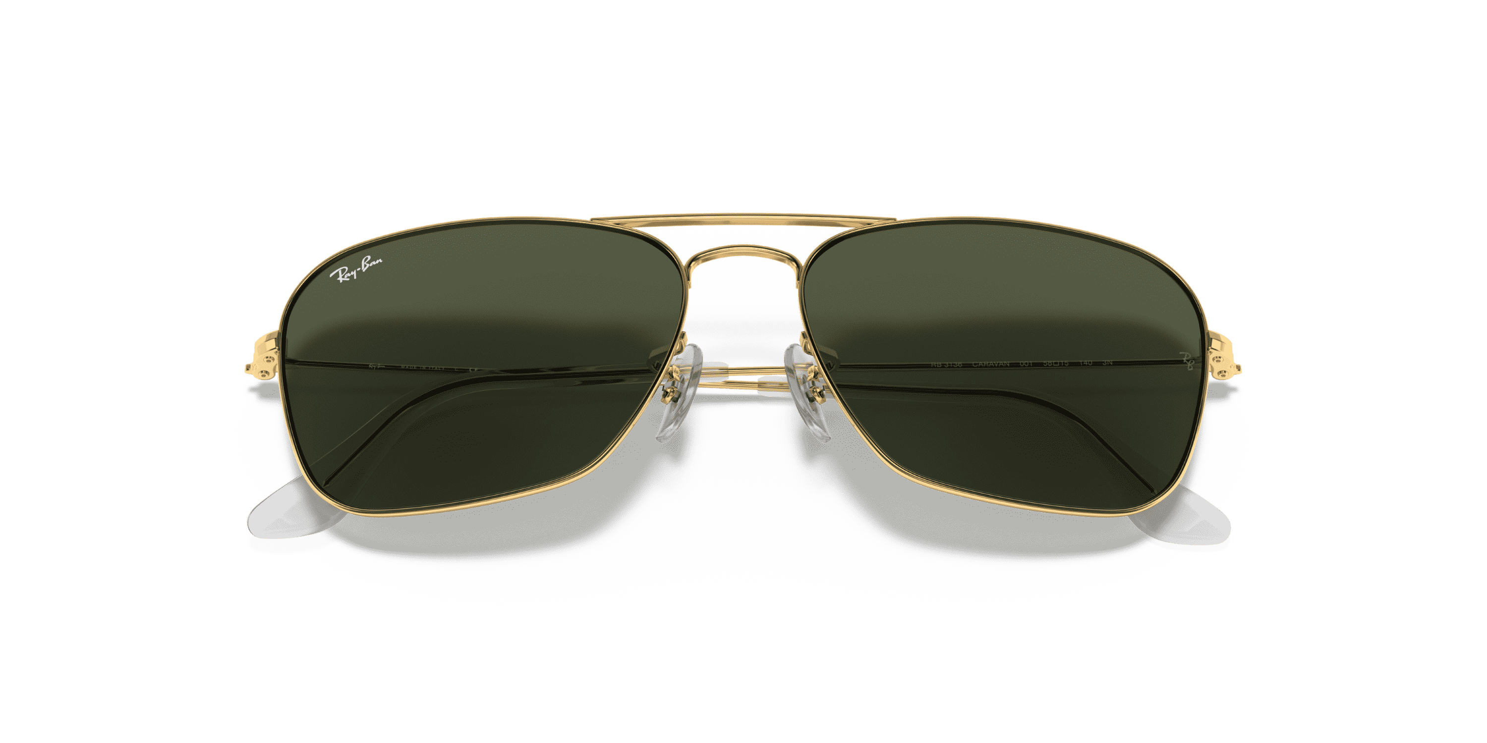 Ray-Ban Caravan Sunglasses, Geometric Square Eyeglasses with Case, Arista Gold/G-15 Green, Size 58