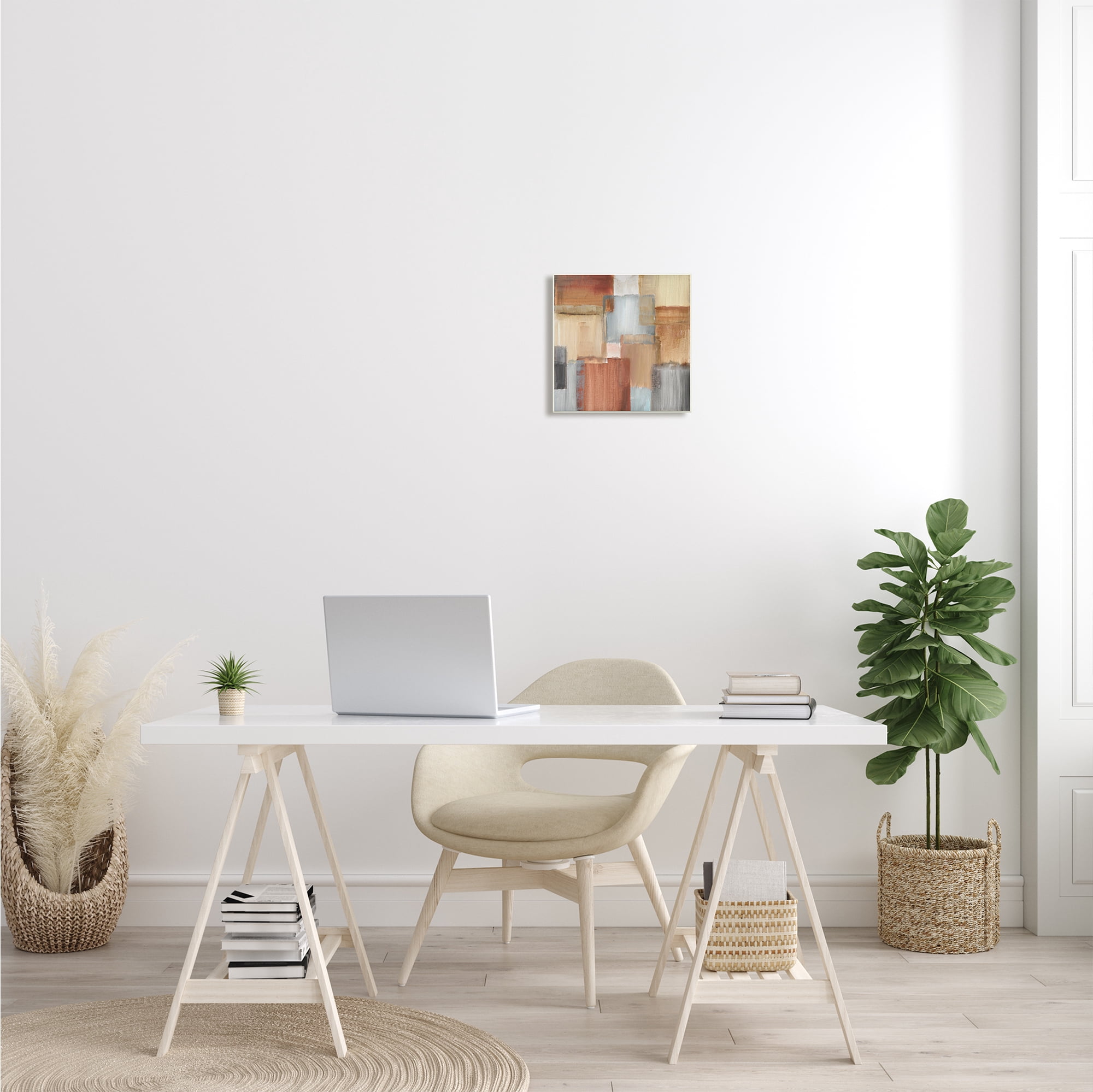 Stupell Indtries Layered Patchwork Paint Abstraction Neutral Brown Grey Painting,12 x 12,Design by Nan
