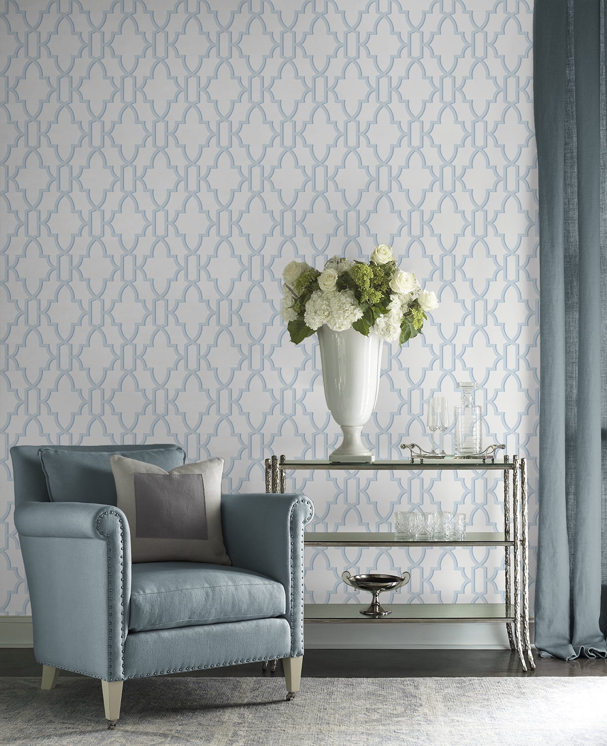 Wallquest, Inc. Luxe Haven Coastal Lattice Peel and Stick Wallpaper Hampton Blue