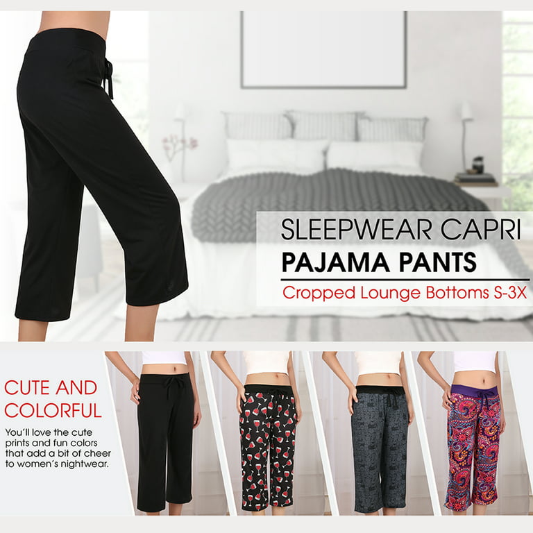 HDE Women's Capri Pajama Pants Sleepwear Sleep Pants Medium Black 