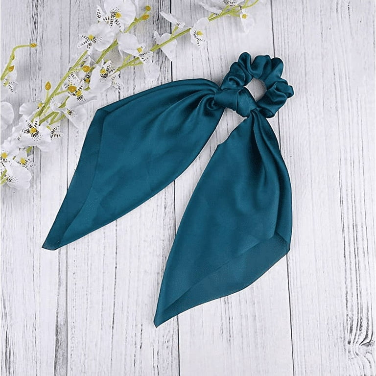 4 Pcs Silk Satin Hair Scarf Bow Scrunchies with Hair Ties Scarf, Solid Hair Scarf with Bow Silk Elastic Hair Bands, Ribbon Scrunchie with Tails 4 Pcs Silk Satin Hair Scarf Bow Scrunchies with Hair Ties Scarf, Solid Hair Scarf with Bow Silk Elastic Hair Bands, Ribbon Scrunchie with Tails
