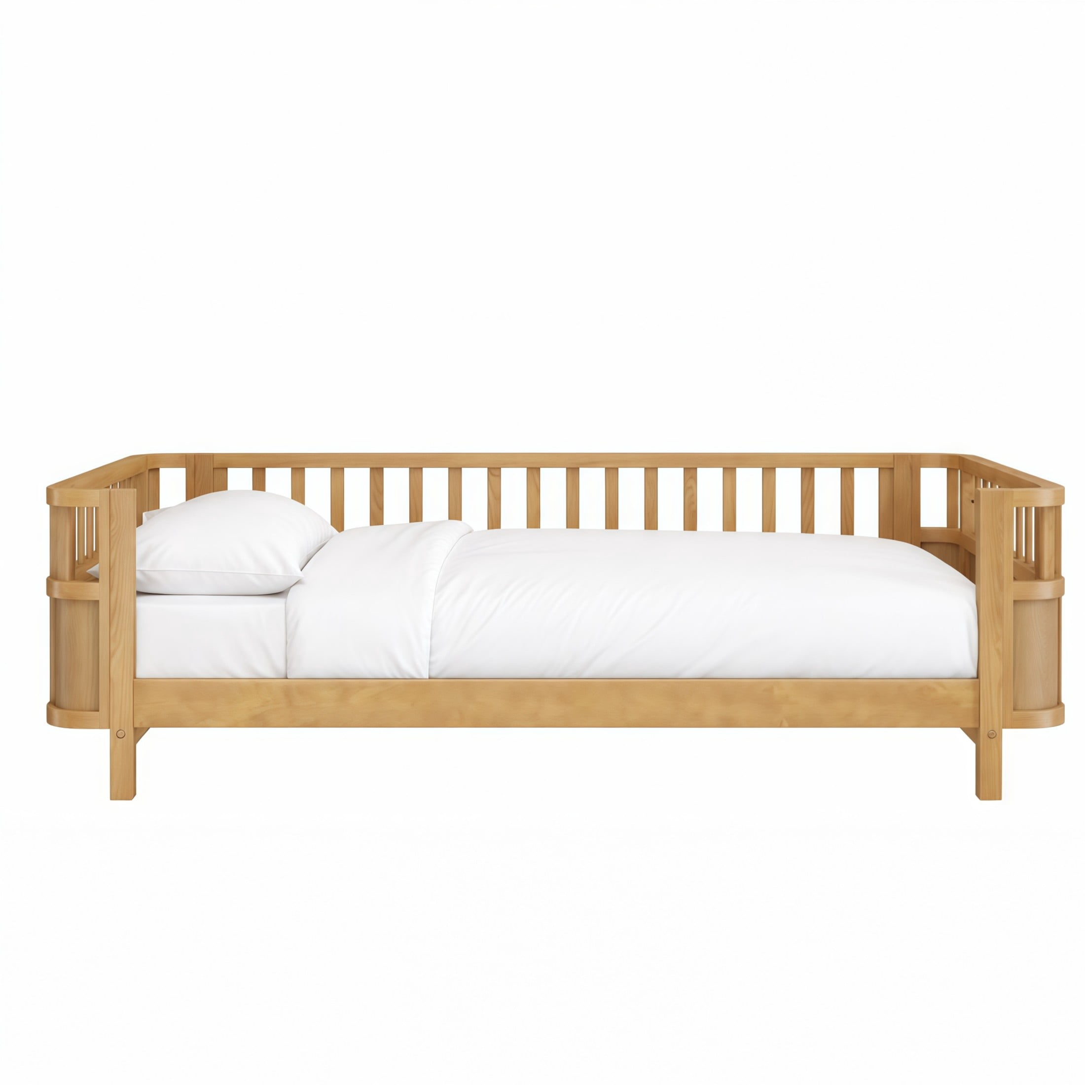 GDF Studio Darpel Twin Size Wooden Montessori Bed Frame with Guard Rails, Pine Wood Low-Profile Floor Kids Bed, Natural