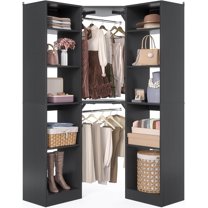 Aheaplus Freestanding Corner Closet Organizer, 39.2" W x 80" H - 12 Shelves & 2 Hanging Rods, Space-Saving for Walk-in Closets,Black