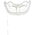 thumbnail image 1 of Forum Novelties Women's Metallic Masquerade Mask With Holding Stick, Silver, One, 1 of 1