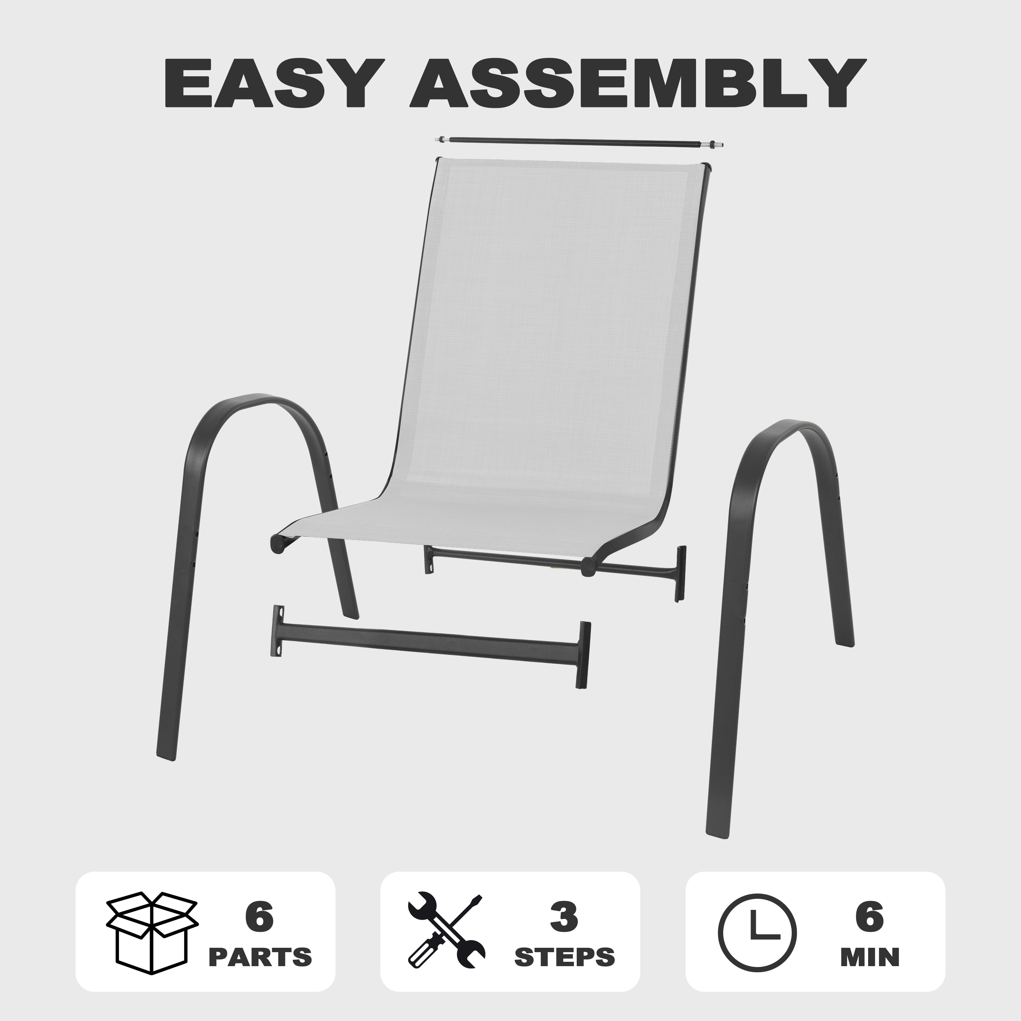 Nuu Garden Patio Chairs Set of 4, Outdoor Stackable Dining Chairs for All Weather, High-Density Textilene Outdoor Chair Set with Armrests for Backyard Porch Poolside Garden, Gray and Black