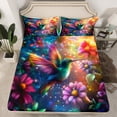 thumbnail image 2 of Homewish Women Glitter Hummingbird Twin Sheet Sets, Groovy Daisy Flower Twin Fitted Sheet, Magic Rustic Animal Flat Sheet, Ultra Soft Bedroom Decor, 3-Piece, 2 of 7