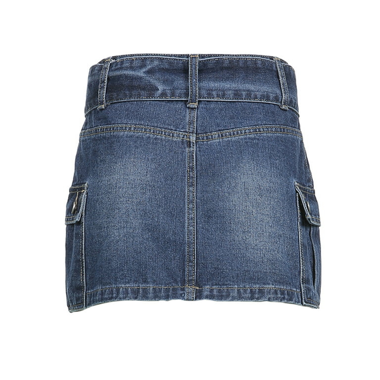 GWAABD Elastic Skirt Wash Mini Female Short Skirts Summer Women Denim Denim  Fashion Pockets Jeans Skirt 