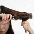 thumbnail image 6 of Unique Bargains Nylon Bristle Round Curling Hair Twill Comb with Wood Handle for Hair Drying Styling Brown L Size 16 Row, 6 of 7