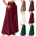 thumbnail image 5 of Women Silky Satin Maxi Skirt High Waist Elastic Elegant A Line Long Skirts Wedding Cocktail Party Flowy Skirts with Pockets, 5 of 5