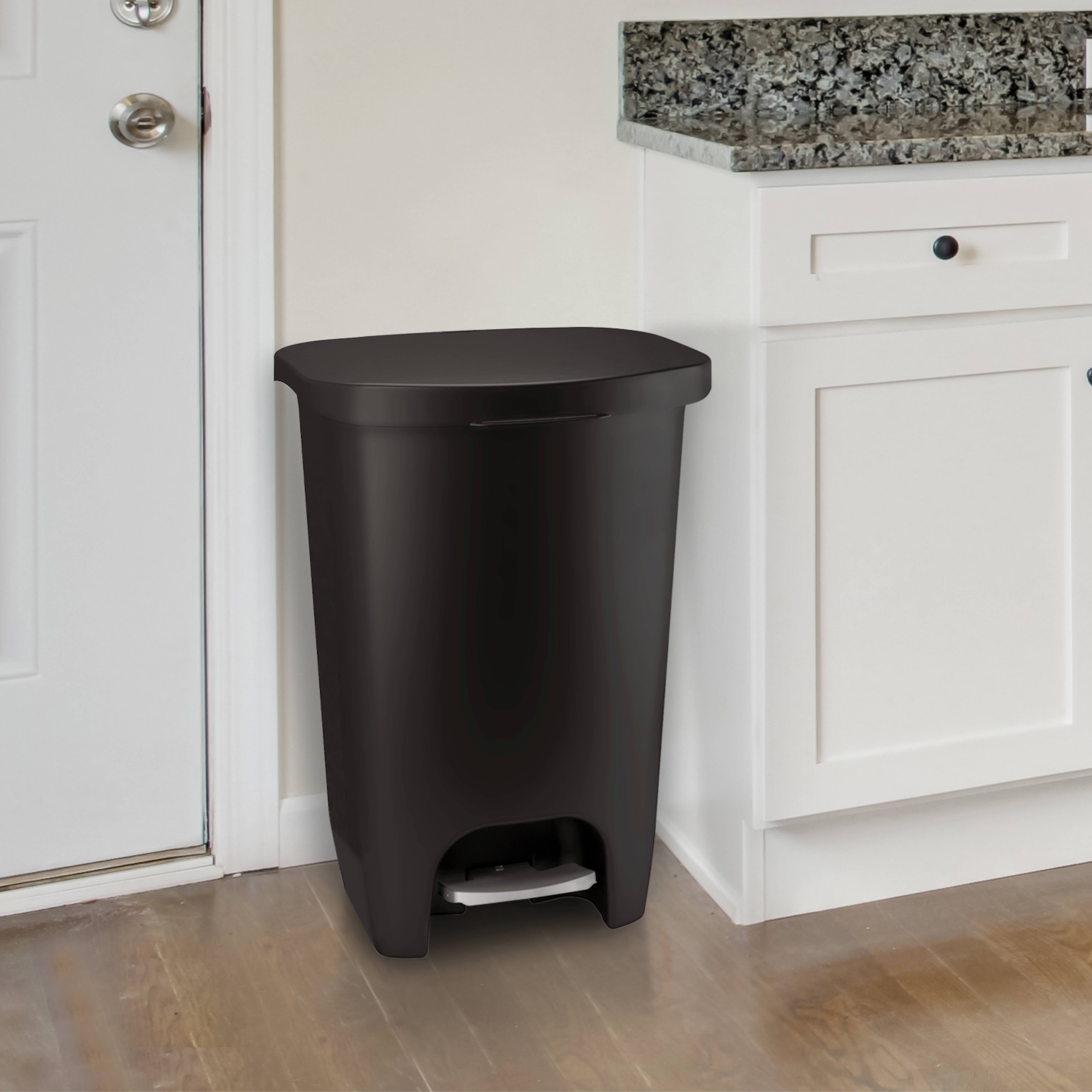 Glad 13 Gallon Plastic Step on Trash Can, Black