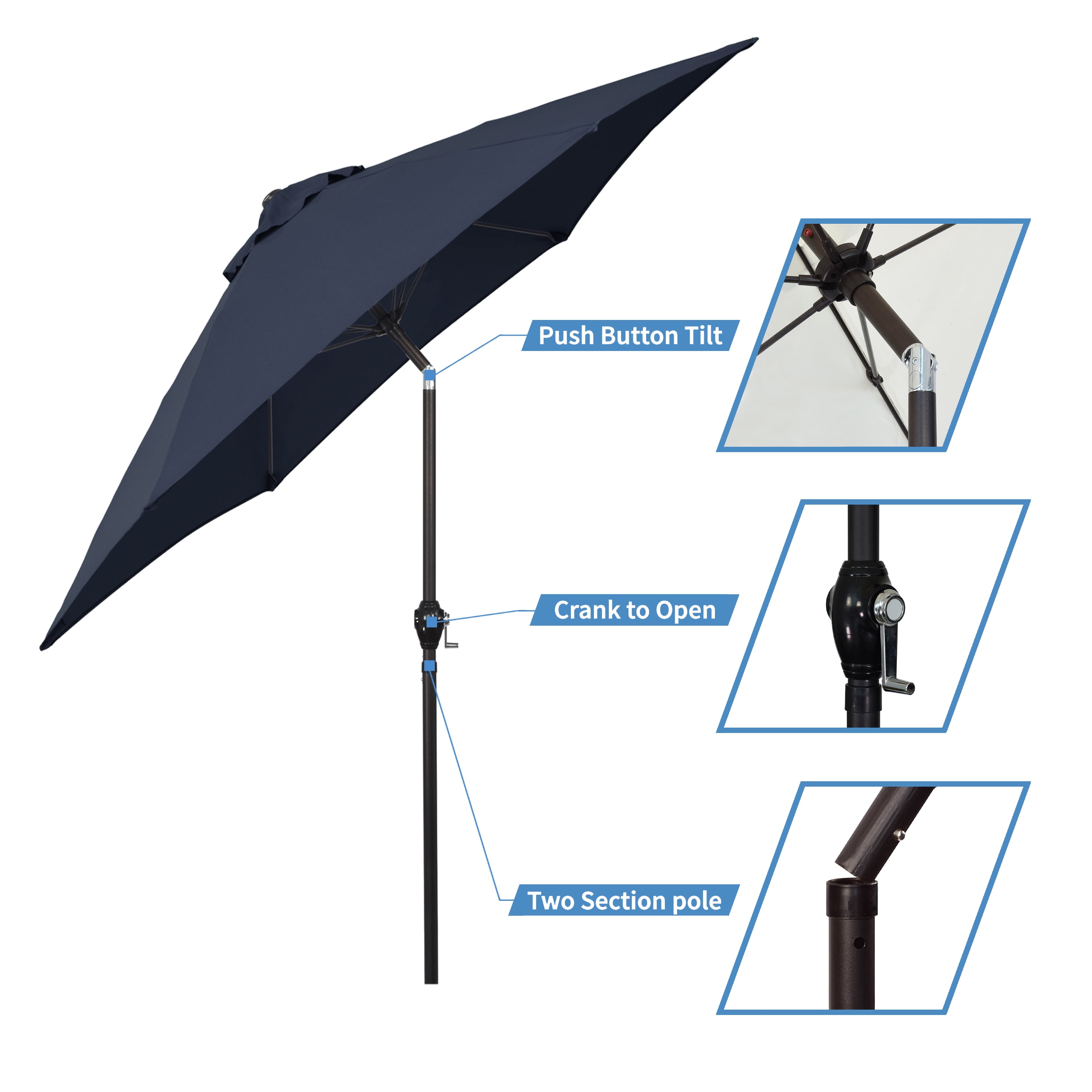 Sunline 9 ft Crank Open Push Tilt Fiberglass Ribs Aluminum Pole Market Patio Umbrella