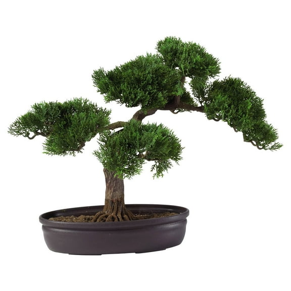 Nearly Natural 16" Cedar Bonsai Plastic Artificial Plant, Green