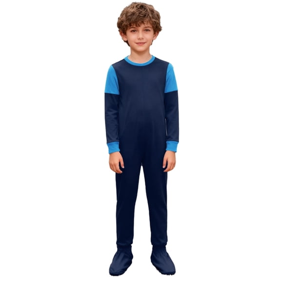 Haitryli Boys Girls Zip Back Long Sleeve & Leg Footed Jumpsuit One Piece Special Needs Adaptive Clothing for Kids Dark Blue 6