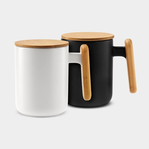 Paquete con 25 piezas de Taza de cerámica mate con tapa de bambú negro 7.3 x 11.8