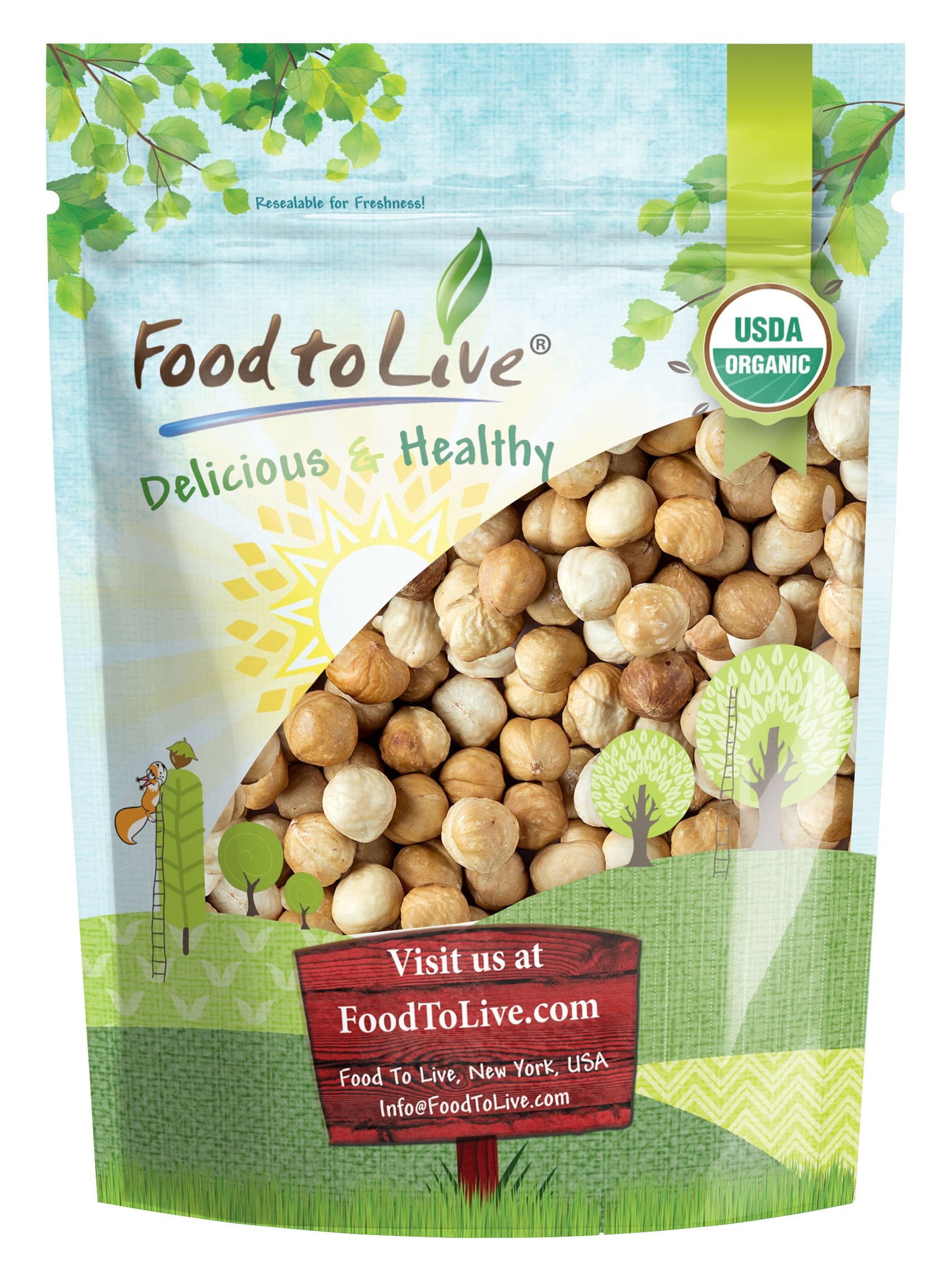 Organic Blanched Roasted Hazelnuts, 2 Pounds - Non-GMO, No SKin, Unsalted, Kosher, Vegan, Keto, Paleo, Dry Roasted Filberts in Bulk, Great for Snacks, Salads, and Granola - by Food to Live