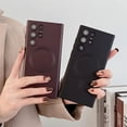thumbnail image 5 of Metal Lacquer Dust Mesh Phone Case, Wireless Magnetic Attraction, Simple, Businessman, Drop-proof, for Samsung Galaxy S23 S22 S21 S20 Ultra Plus FE Note20 Note10 Phone Case (Burgundy,S21 Ultra), 5 of 7