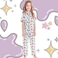 thumbnail image 6 of CAIXIA Girls Pajama Sets Size 10-12 3 Pieces Cartoon Pattern Silk Pajamas Plus Size Short Sleeve with Shorts & Long Pants Satin Sleepwear Loungewear Sets Nighty for Teens,70-White, 6 of 7