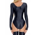 thumbnail image 3 of TiaoBug Justaucorps Brillant à l'Huile pour Femmes Lingerie Aguichant une Pièce Manches Longues Col Rond Noir L, 3 of 7