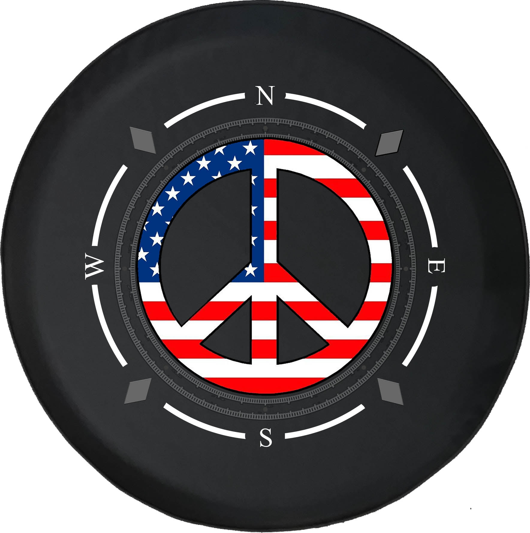 Spare Tire Cover Compass American Flag Peace Sign Freedom Fun Wheel Covers  Fit for SUV accessories Trailer RV Accessories and Many Vehicles 