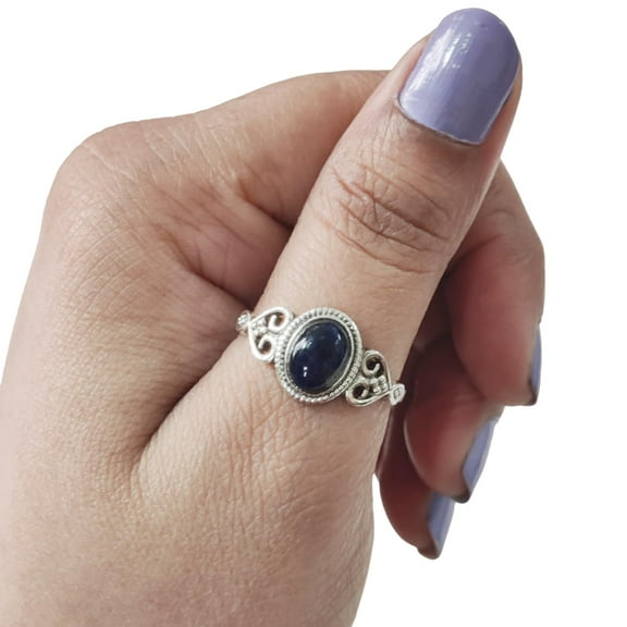 Natural Sodalite Ring, Blue Sodalite Gemstone Ring, Tiny Bohemian Ring, 925 Sterling Silver, Designer Womens Ring, Christmas Thanksgiving, Handmade Statement Jewelry, Natural Sodalite