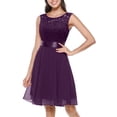 thumbnail image 3 of Gibobby Vestidos Casuales para Mujer Vestido de dama de honor de encaje floral corto para mujer Vestido de fiesta oscilante hasta la rodilla para mujer(Morado,XL), 3 of 4