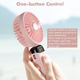 thumbnail image 2 of Mini ventilador portátil recargable USB, ventilador de bolsillo pequeño de 5 velocidades con base, ventilador de escritorio plegable para oficina, al aire libre Feliz Sencillez, 2 of 5