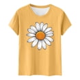 thumbnail image 5 of Womens Tops Round Neck Short Sleeves Daisy Print Summer Fitted Casual T-shirt Yellow M, 5 of 5