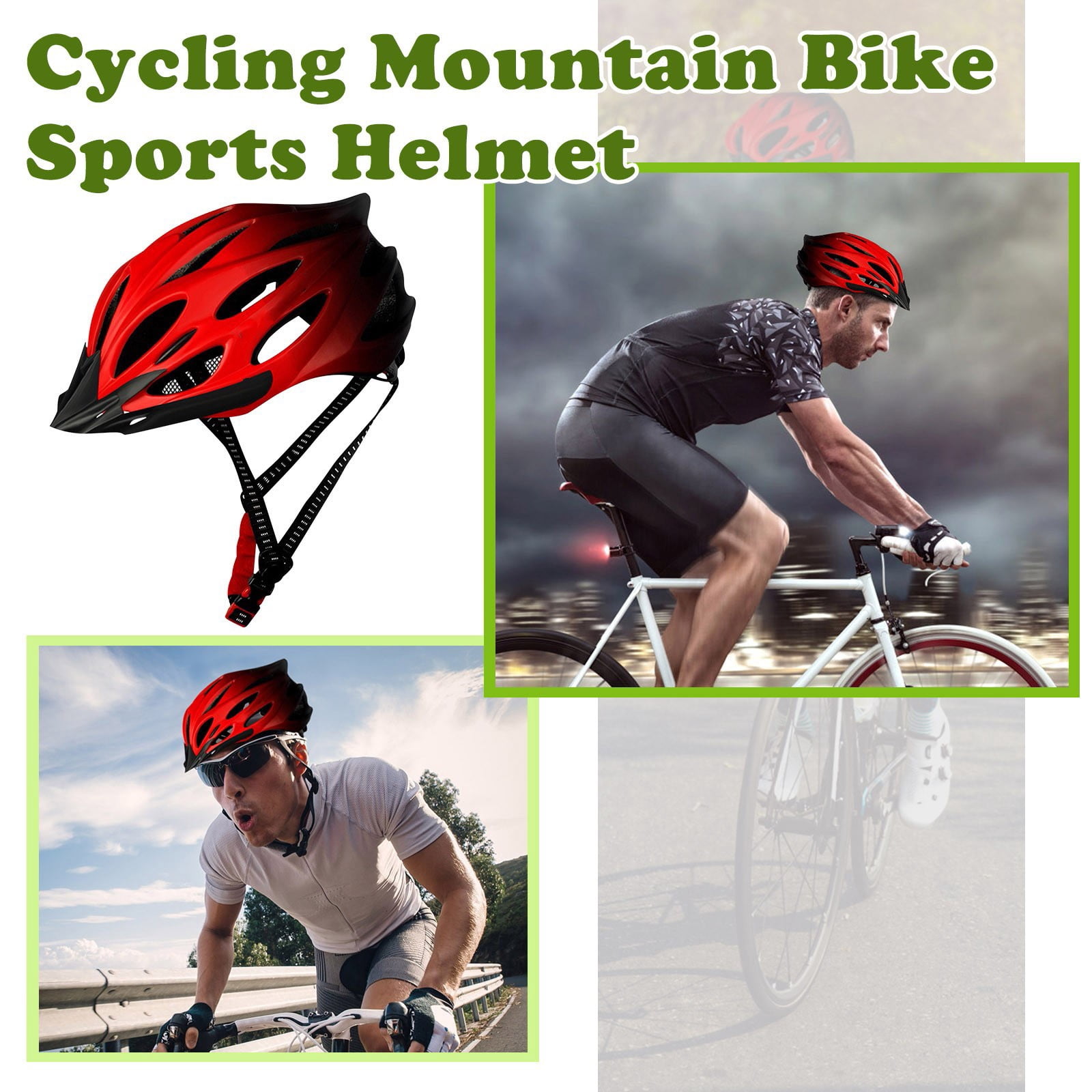 Bike Helmet With Led Light Breathable Bicycle Helmets With Adjustable Hat Rope For Outdoor Riding(Red-31X21X16Cm)