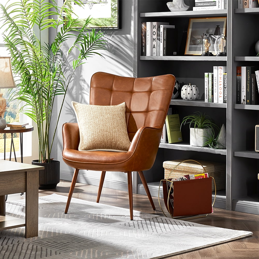 Alden Design Mid Century Modern Faux Leather Wingback Accent