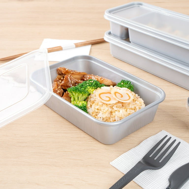 Futura 37 oz Silver Plastic Take Out Container - with Clear Lid,  Microwavable, Inserts Available - 6 3/4 x 4 1/2 x 2 3/4 - 100 count box