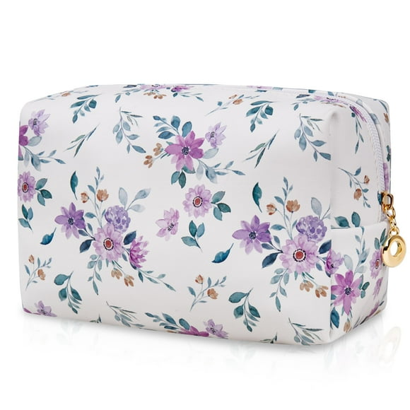 Bolsa de maquillaje Gosect Floral de piel impermeable púrpura para mujer