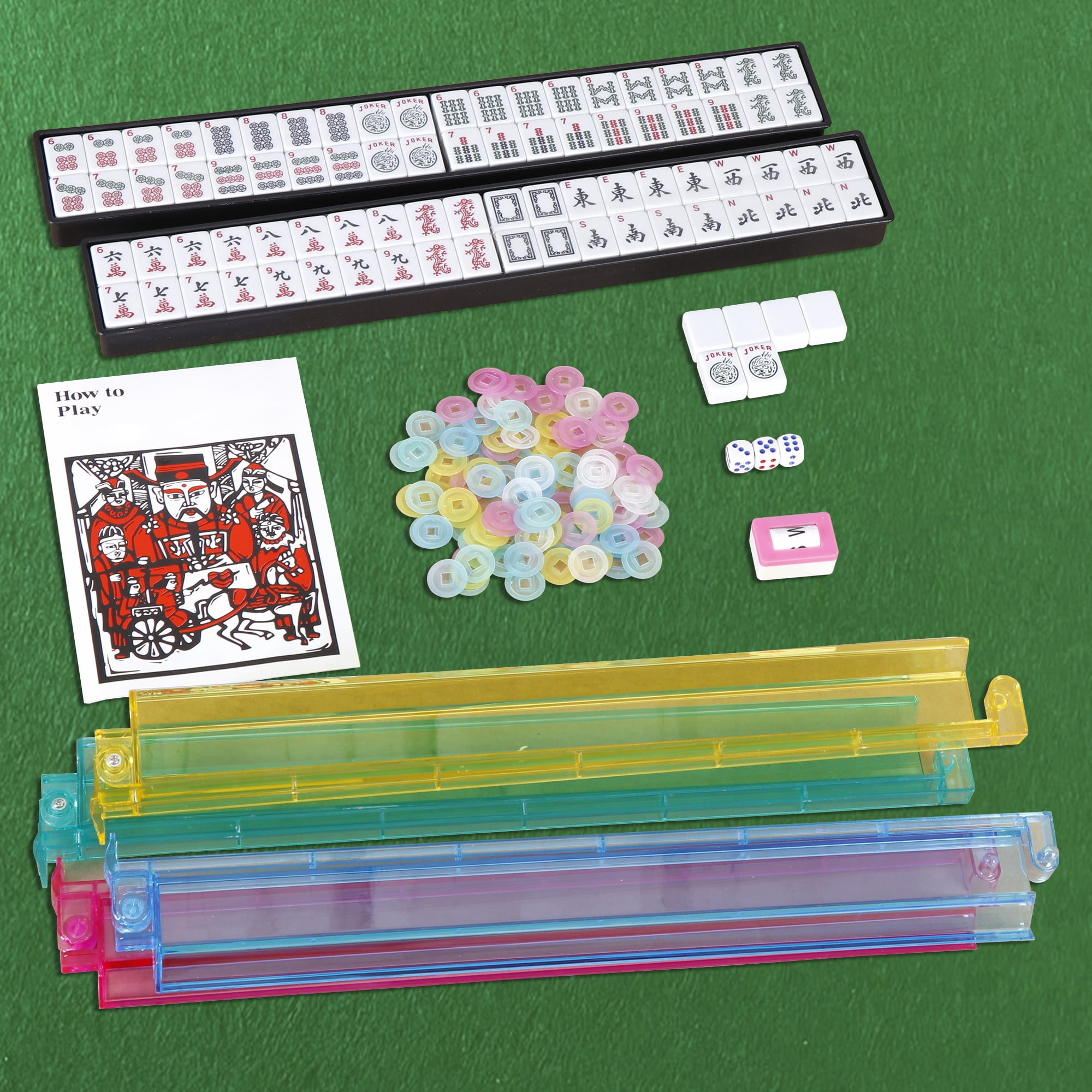 ZENY American Mahjong Set 166 Tile Complete Mah Jongg Set with 4 All-in-One Rack/Pushers, Red Soft Bag